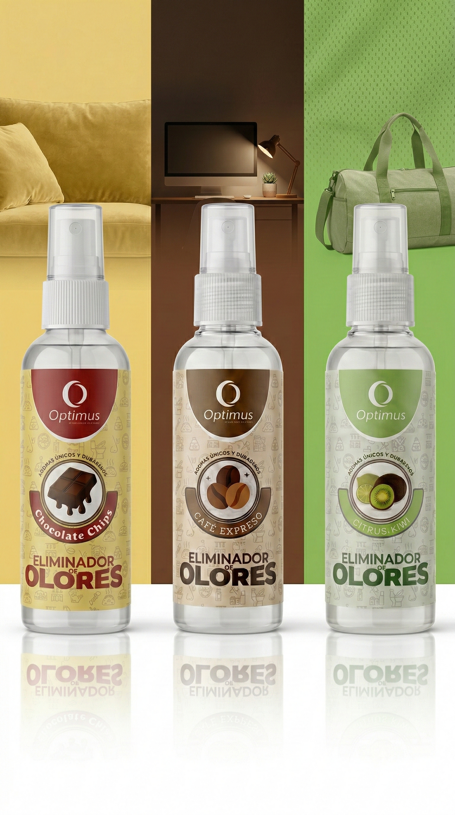 Pack Go – 3 Sprays 60mL Optimus (Kiwi + Café + Chocolate) – Envío Gratis Santiago